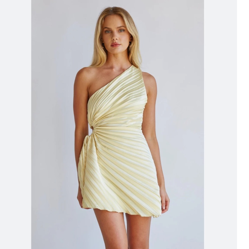 C8 NWT American Threads Carrie One Shoulder Plisse Mini Dress